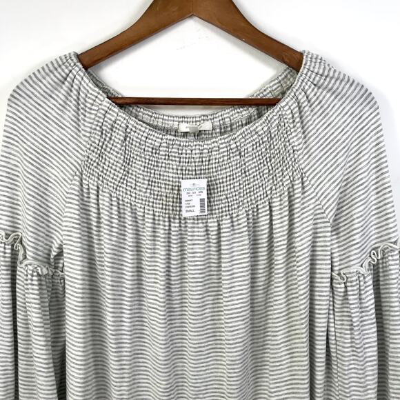 Maurices Top Small Gray Striped Ruffle Flare Boho Rodeo Peasant Cottage Shirt - Picture 8 of 11